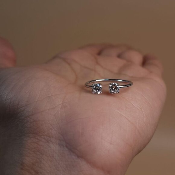 14Kt Gold 0.60 Ct 2 Stones Lab Grown Diamond Ring - Picture 5 of 5